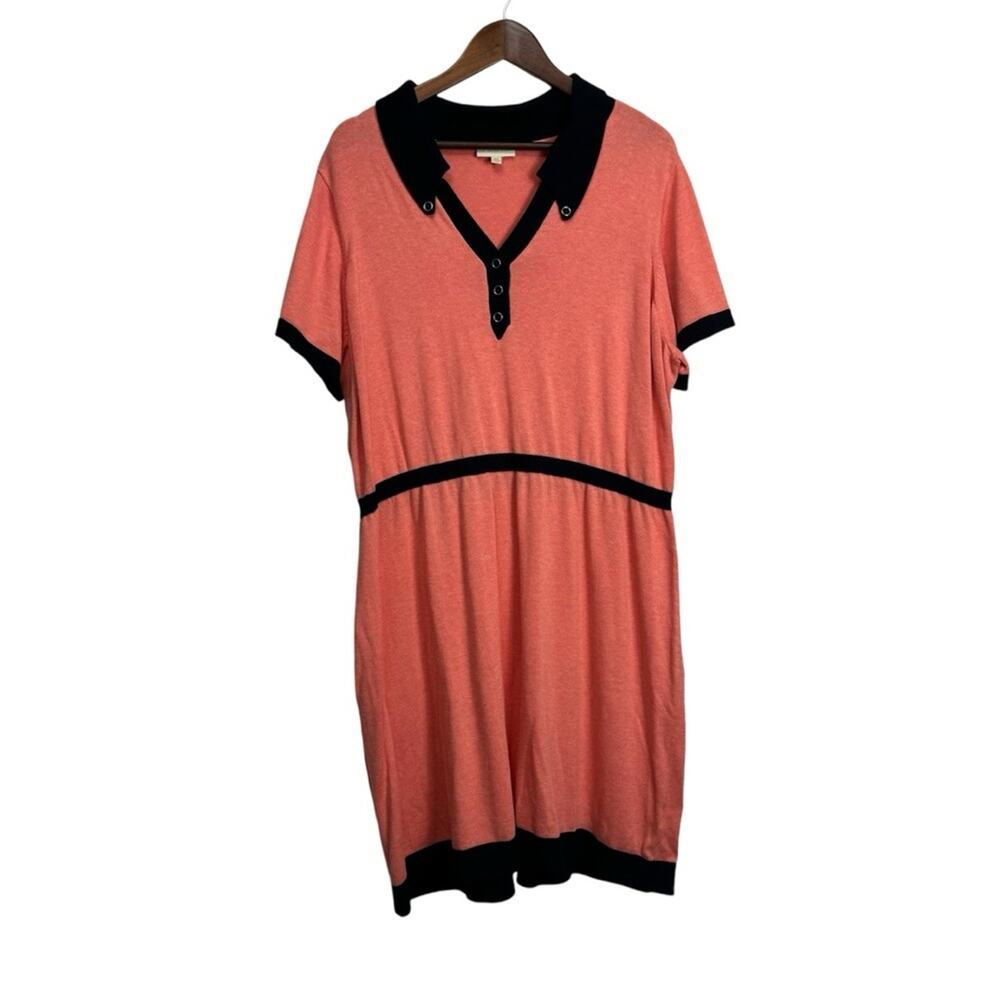 ModCloth Plus size knit sweater peach‎ coral dress with navy details 3X